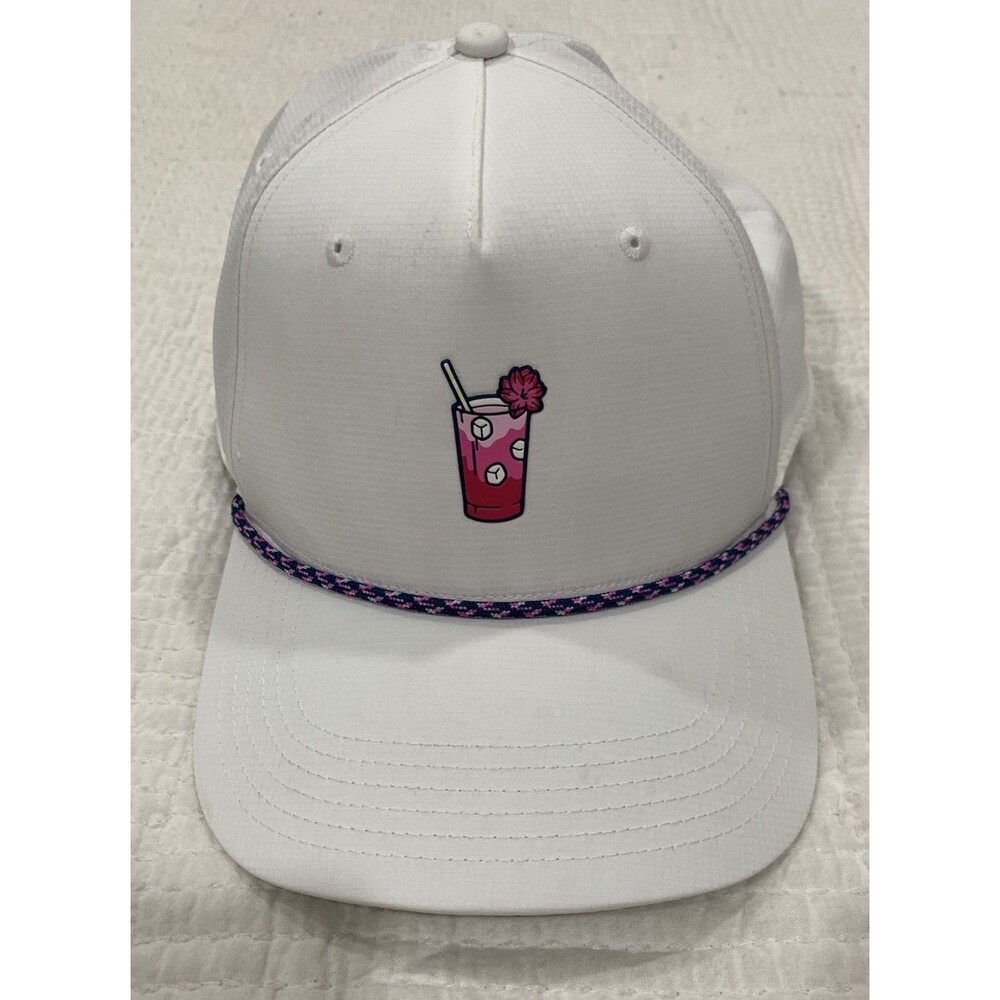 Johnnie-O Rope Hat Transfusion Drink Adjustable White Purple Beach Golf Summer